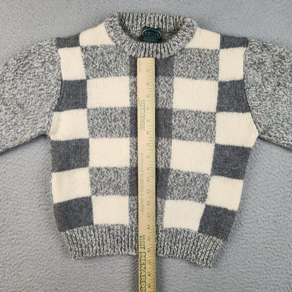Vtg Wool Sweater Medium Black White Gray Checkered Pullover Boys Youth Unisex - Picture 4 of 11